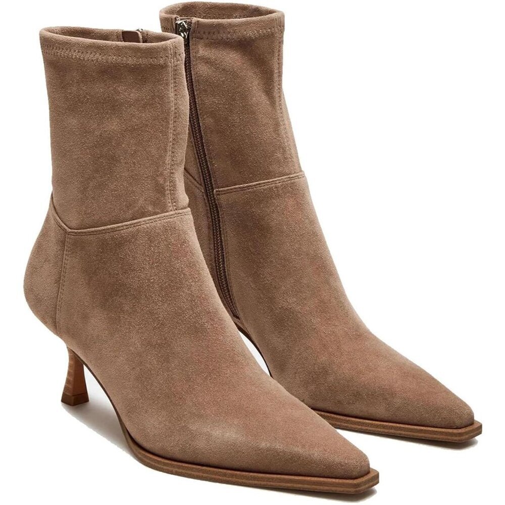 Women's Brown Ankle Stiletto High Heel Pointed Toe Side Zipper Dress Boots